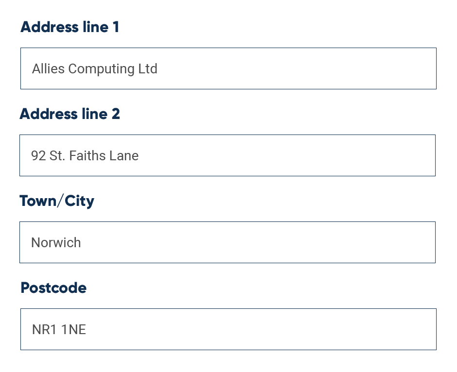 populated address form fields