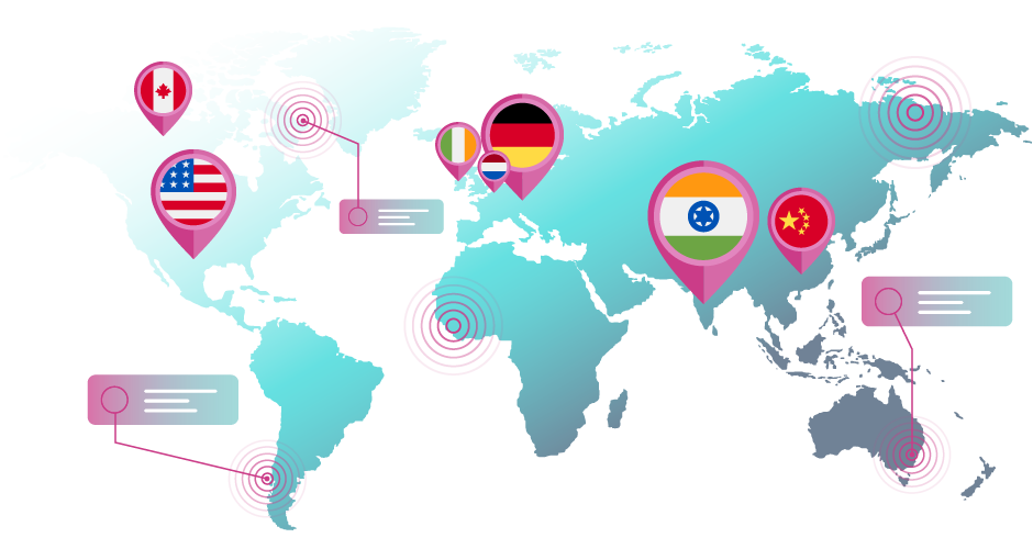 Flags on world map