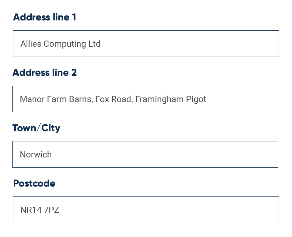 populated address form fields