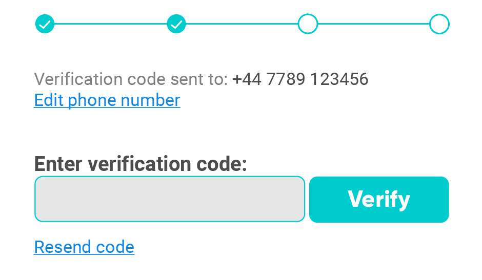 screenshot showing onboarding authentication with mobile number