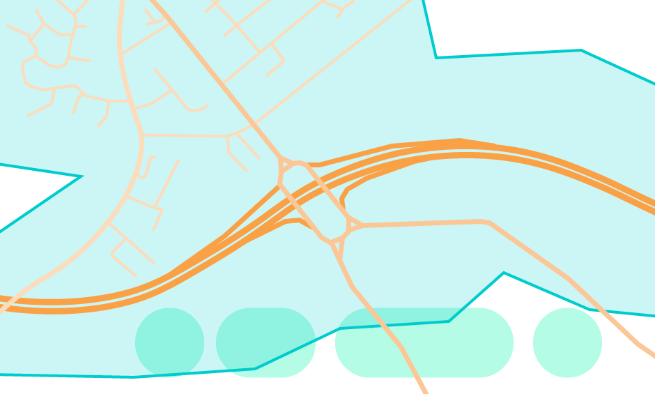 illustration showing a map of a motorway surrounded by a green polygon