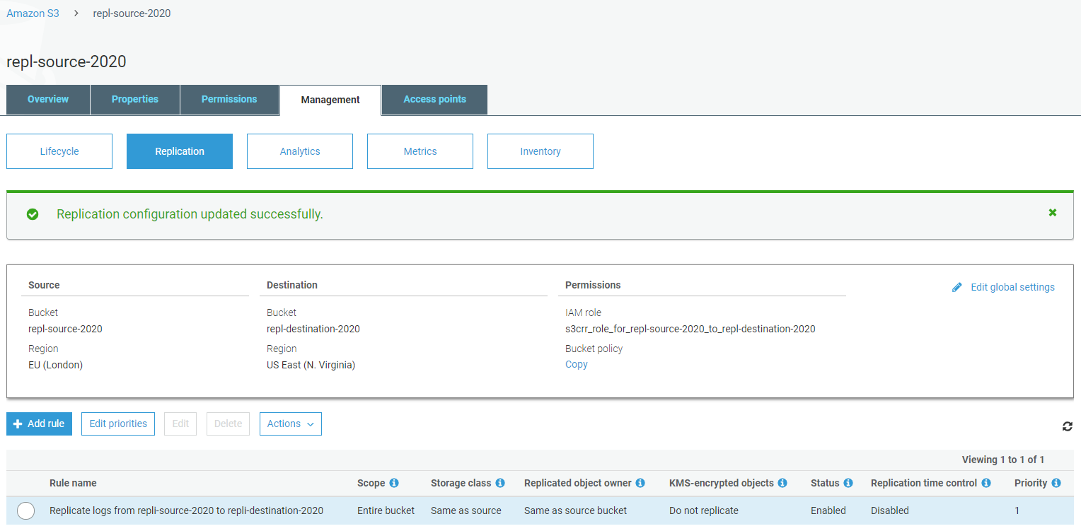 Copy objects between S3 buckets and AWS regions using replication